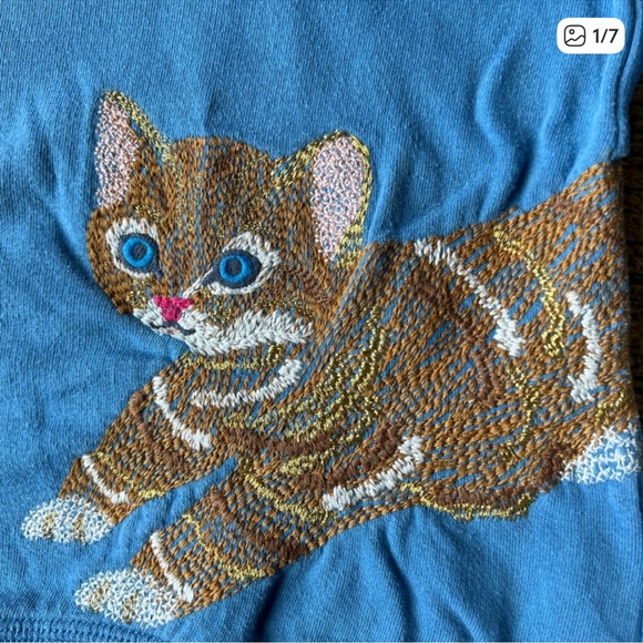 Mini Boden Blue Sweatshirt with Embroidered Cat - Picture 1 of 6